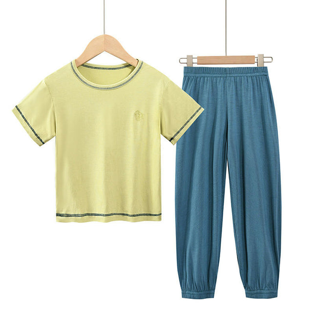 Children's Summer Pajamas Short Sleeve Set-Middle and Large Children's Home Clothes Cropped Pants