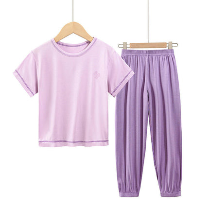 Children's Summer Pajamas Short Sleeve Set-Middle and Large Children's Home Clothes Cropped Pants