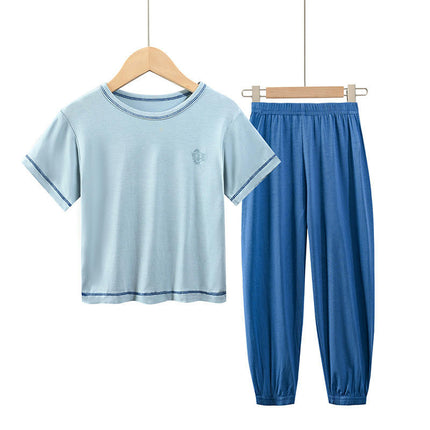 Children's Summer Pajamas Short Sleeve Set-Middle and Large Children's Home Clothes Cropped Pants