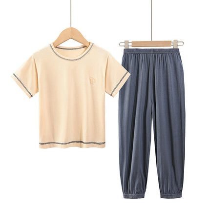 Children's Summer Pajamas Short Sleeve Set-Middle and Large Children's Home Clothes Cropped Pants