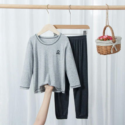 Solid Color Pajama Set for Boys and Girls - Long-Sleeved Top and Long Pants 2-Piece Set
