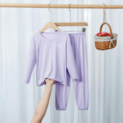 Solid Color Pajama Set for Boys and Girls - Long-Sleeved Top and Long Pants 2-Piece Set