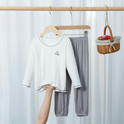 Solid Color Pajama Set for Boys and Girls - Long-Sleeved Top and Long Pants 2-Piece Set