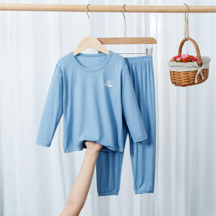 Solid Color Pajama Set for Boys and Girls - Long-Sleeved Top and Long Pants 2-Piece Set