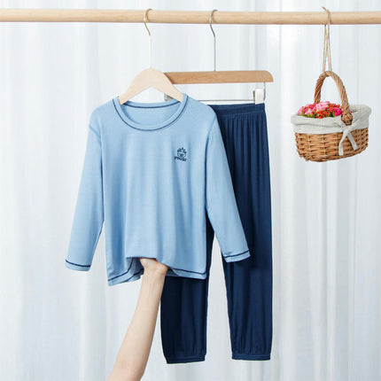 Solid Color Pajama Set for Boys and Girls - Long-Sleeved Top and Long Pants 2-Piece Set