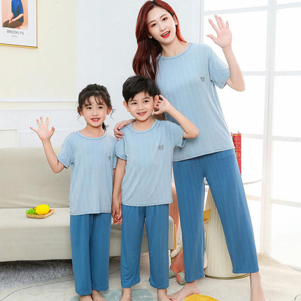 Solid Color Pajama Set for Boys and Girls - Long-Sleeved Top and Long Pants 2-Piece Set