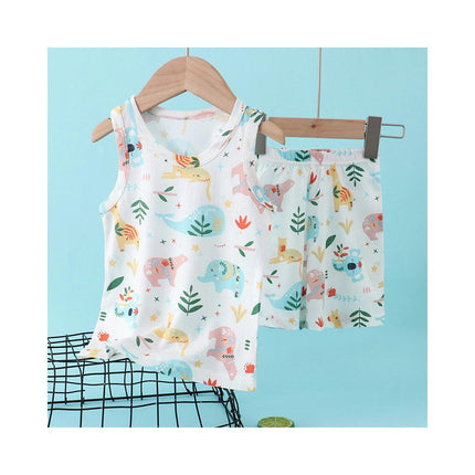 Unisex Cartoon Cotton Sleeveless Boys Girls T-Shirt and Shorts Comfortable Clothing Set