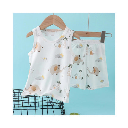 Unisex Cartoon Cotton Sleeveless Boys Girls T-Shirt and Shorts Comfortable Clothing Set