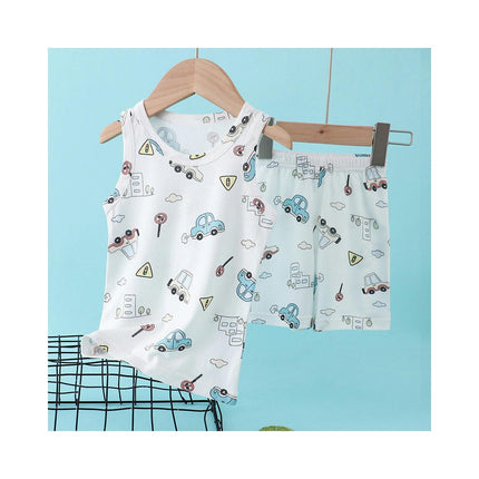 Unisex Cartoon Cotton Sleeveless Boys Girls T-Shirt and Shorts Comfortable Clothing Set