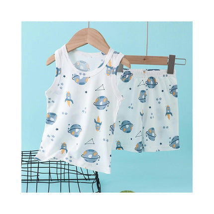 Unisex Cartoon Cotton Sleeveless Boys Girls T-Shirt and Shorts Comfortable Clothing Set