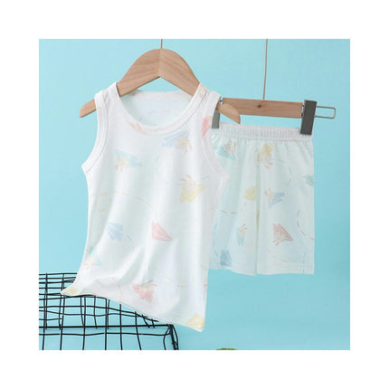 Unisex Cartoon Cotton Sleeveless Boys Girls T-Shirt and Shorts Comfortable Clothing Set