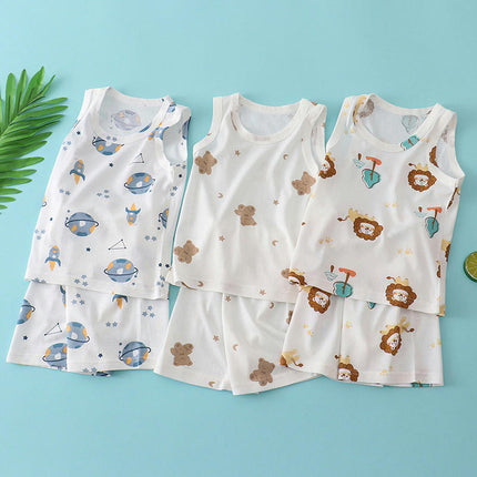 Unisex Cartoon Cotton Sleeveless Boys Girls T-Shirt and Shorts Comfortable Clothing Set