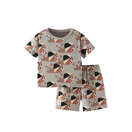 Summer Round Neck Short-Sleeved Suit for Middle and Large Boys-Casual Shorts and Home Clothes