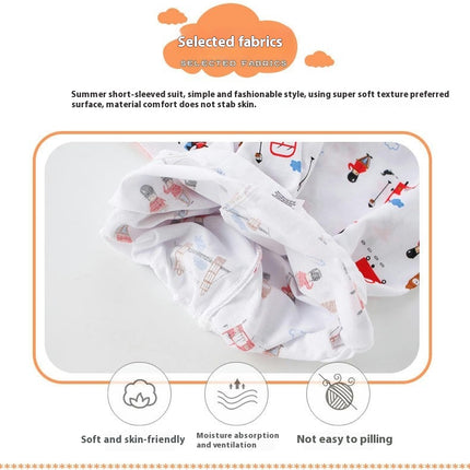 Boys Cotton Pajama Set - Summer Short Sleeve Shorts Casual Handsome Home Clothes 2-piece Set