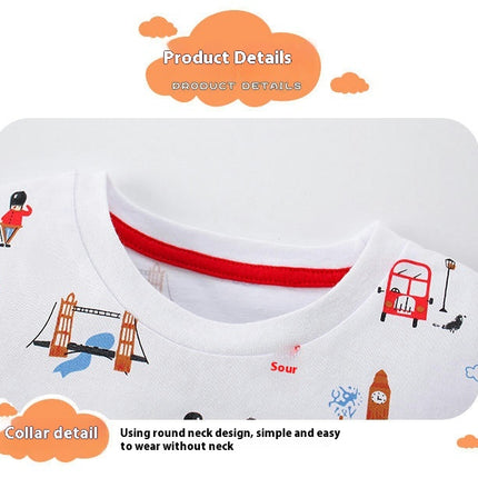 Boys Cotton Pajama Set - Summer Short Sleeve Shorts Casual Handsome Home Clothes 2-piece Set