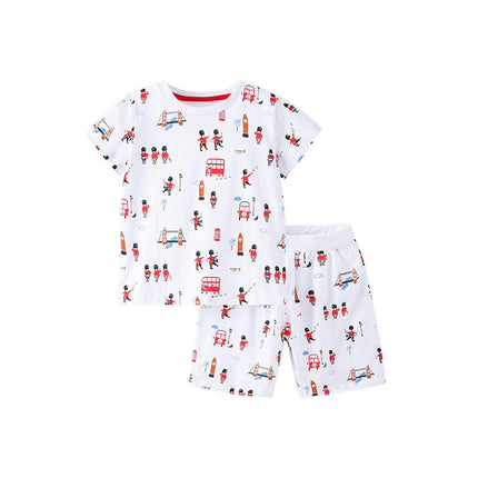 Boys Cotton Pajama Set - Summer Short Sleeve Shorts Casual Handsome Home Clothes 2-piece Set