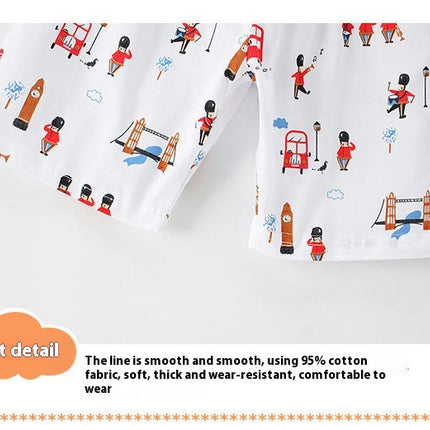 Boys Cotton Pajama Set - Summer Short Sleeve Shorts Casual Handsome Home Clothes 2-piece Set