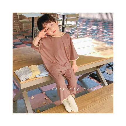 Children's Modal Thin Pajama Set-Boys' Loose Home Clothes Set with Half Sleeves