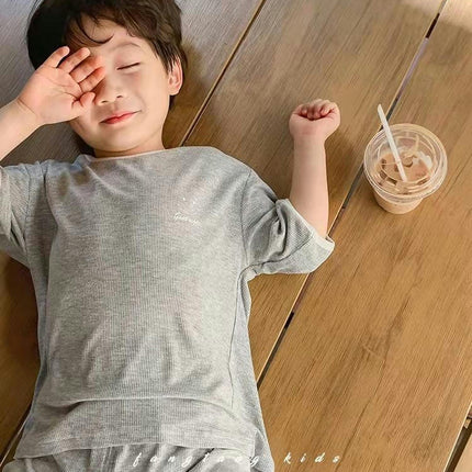 Children's Modal Thin Pajama Set-Boys' Loose Home Clothes Set with Half Sleeves