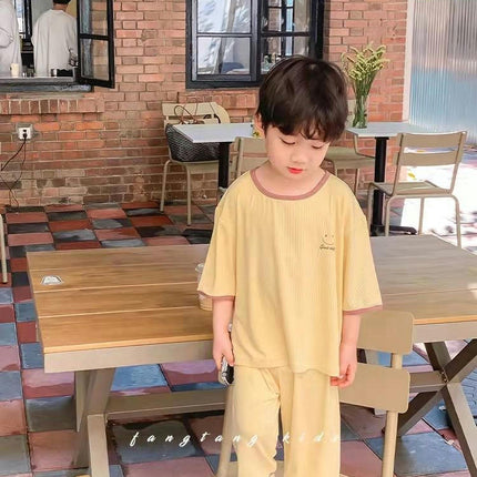 Children's Modal Thin Pajama Set-Boys' Loose Home Clothes Set with Half Sleeves