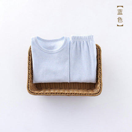 Children's Colored Cotton Pajama Set-Autumn Boys and Girls Long Sleeve Long Pants Set Baby Home Clothes