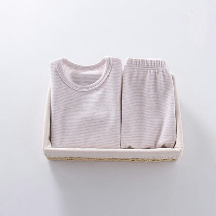 Children's Colored Cotton Pajama Set-Autumn Boys and Girls Long Sleeve Long Pants Set Baby Home Clothes