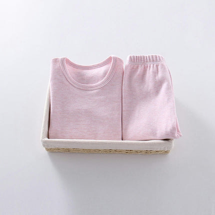 Children's Colored Cotton Pajama Set-Autumn Boys and Girls Long Sleeve Long Pants Set Baby Home Clothes