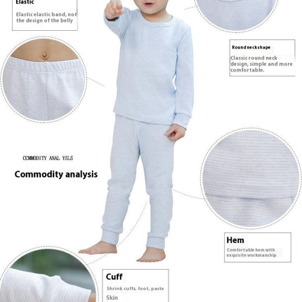 Children's Colored Cotton Pajama Set-Autumn Boys and Girls Long Sleeve Long Pants Set Baby Home Clothes