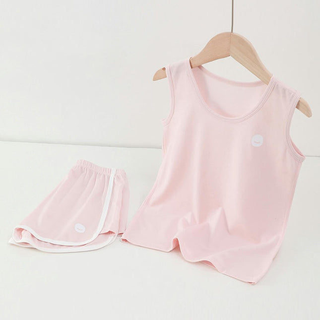 Children's Sleeveless Vest Pajamas Set - Medium and Large Children's Summer T-shirt Shorts 2-piece Set