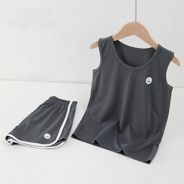 Children's Sleeveless Vest Pajamas Set - Medium and Large Children's Summer T-shirt Shorts 2-piece Set
