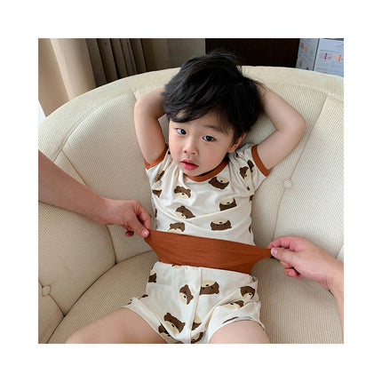 Boys Imitation Ice Silk Short Sleeve Shorts Pajamas Set Infant Baby Home Clothes 2-piece Set