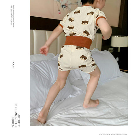 Boys Imitation Ice Silk Short Sleeve Shorts Pajamas Set Infant Baby Home Clothes 2-piece Set
