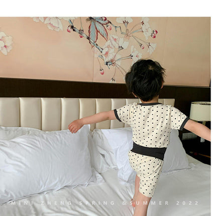 Boys Imitation Ice Silk Short Sleeve Shorts Pajamas Set Infant Baby Home Clothes 2-piece Set