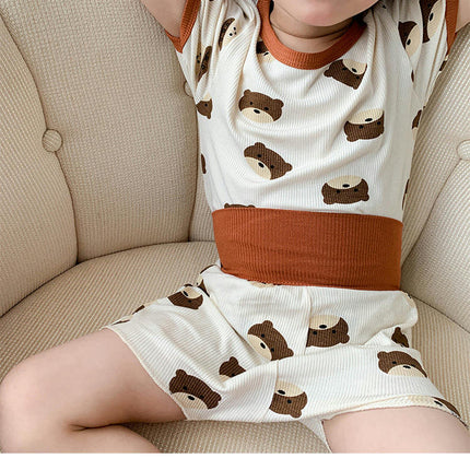 Boys Imitation Ice Silk Short Sleeve Shorts Pajamas Set Infant Baby Home Clothes 2-piece Set