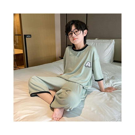 Boys' Home Clothes Set - 2-Piece Casual Air-Conditioned Clothing for Middle and Large Children