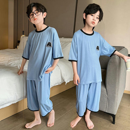 Boys' Home Clothes Set - 2-Piece Casual Air-Conditioned Clothing for Middle and Large Children