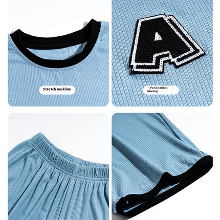 Boys' Home Clothes Set - 2-Piece Casual Air-Conditioned Clothing for Middle and Large Children