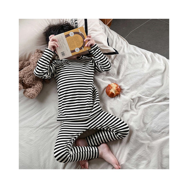 Boys Autumn and Winter Thermal Underwear Set Striped Casual Comfortable 2-Piece Set