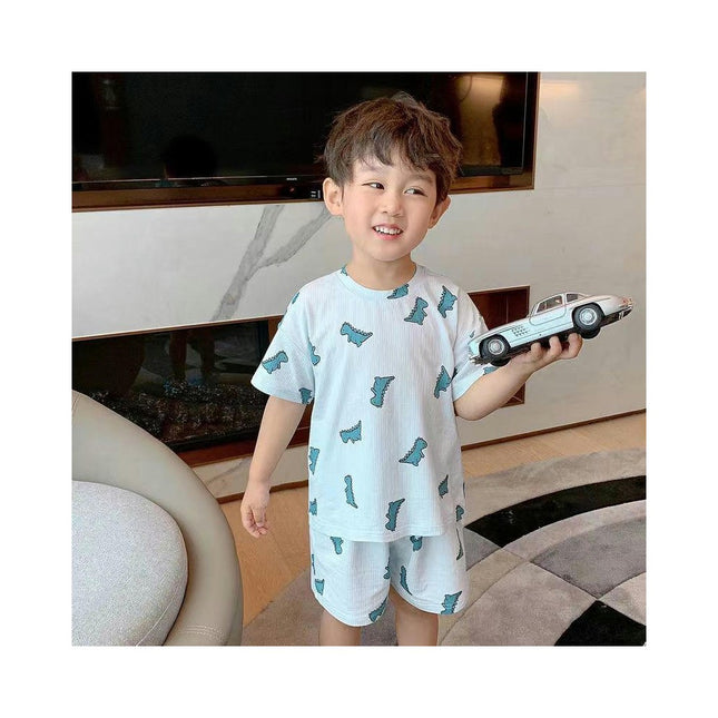 Boys Imitation Ice Silk Home Clothes Set-Short Sleeve Children's Pajamas 2-piece Set