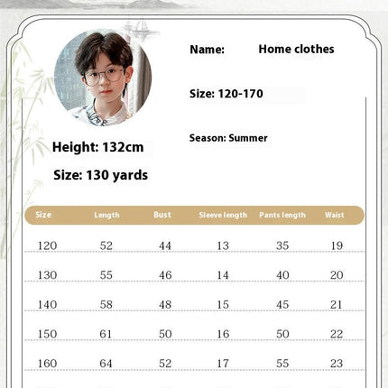 Boys' Pajamas 2-piece Set - Imitation Ice Silk Buttoned Short-sleeved Shorts Home Clothes Set
