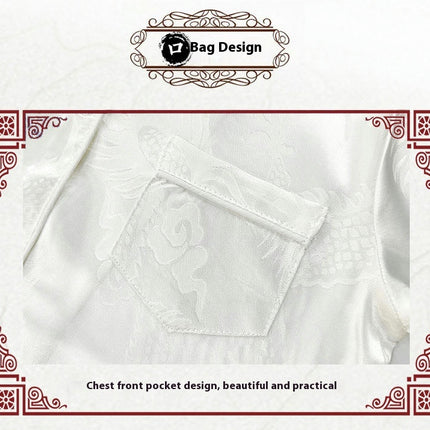 Boys Imitation Ice Silk Pajamas 2-piece Set - Jacquard Button Short Sleeve Shorts Set