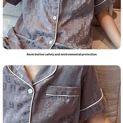 Boys Summer Pajamas 2-piece Set Imitation Ice Silk Button Top Shorts Home Clothes Set