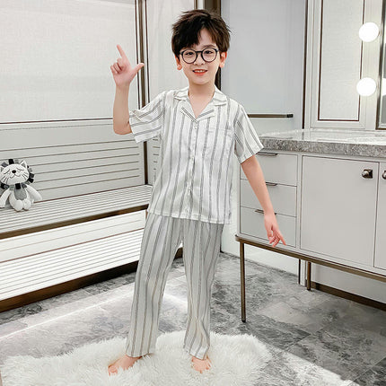 Boys' Pajamas 2-piece Set Imitation Ice Checkerboard Short-sleeved Pants Home Clothes Set