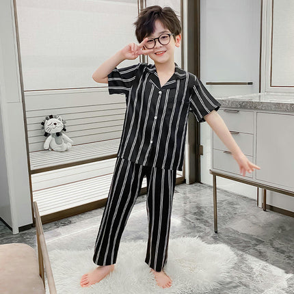 Boys' Pajamas 2-piece Set Imitation Ice Checkerboard Short-sleeved Pants Home Clothes Set