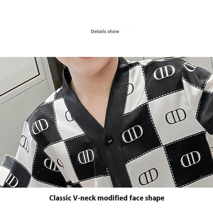 Boys' Pajamas 2-piece Set Imitation Ice Checkerboard Short-sleeved Pants Home Clothes Set
