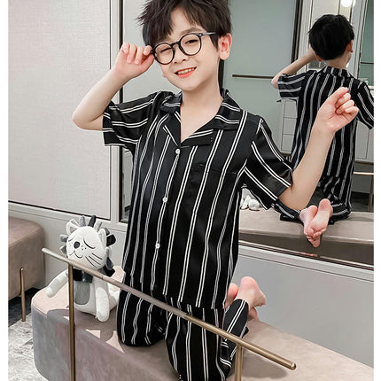 Boys' Pajamas 2-piece Set Imitation Ice Checkerboard Short-sleeved Pants Home Clothes Set