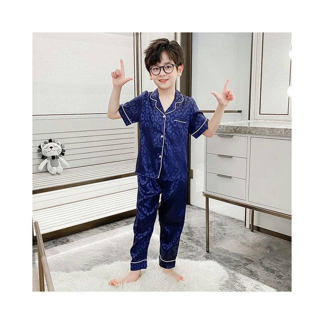 Boys' Pajamas 2-piece Set Imitation Ice Silk Short-sleeved Pants Home Clothes Set