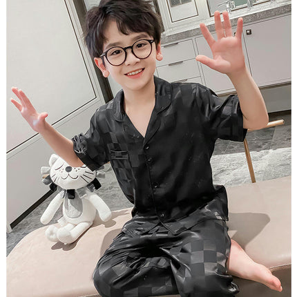 Boys' Pajamas 2-piece Set Imitation Ice Silk Short-sleeved Pants Home Clothes Set