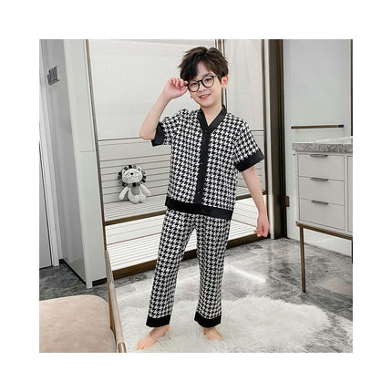 Boys' Pajamas 2-piece Set Imitation Ice Silk Short-sleeved Pants Home Clothes Set
