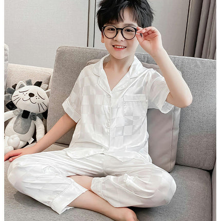 Boys' Pajamas 2-piece Set Imitation Ice Silk Short-sleeved Pants Home Clothes Set